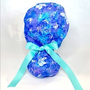 Turquoise & Purple Ponytail Surgical Scrub Cap Hat